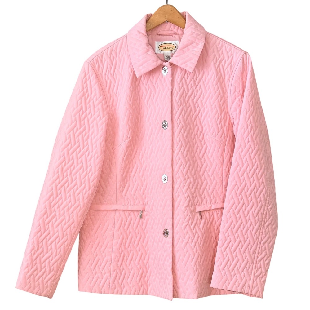 VTG Talbots Women Pink Jacket M Quilted Herringbone Feminine Classy Barbiecore